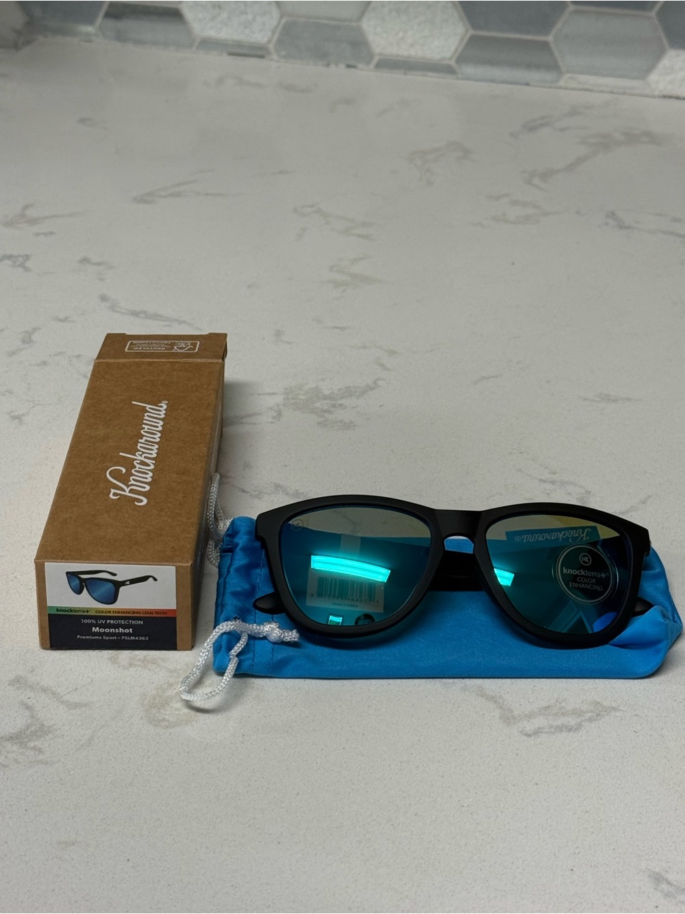 Knockaround Men’s Polarized Black Frame Sunglasses with Blue Mirrored Lenses